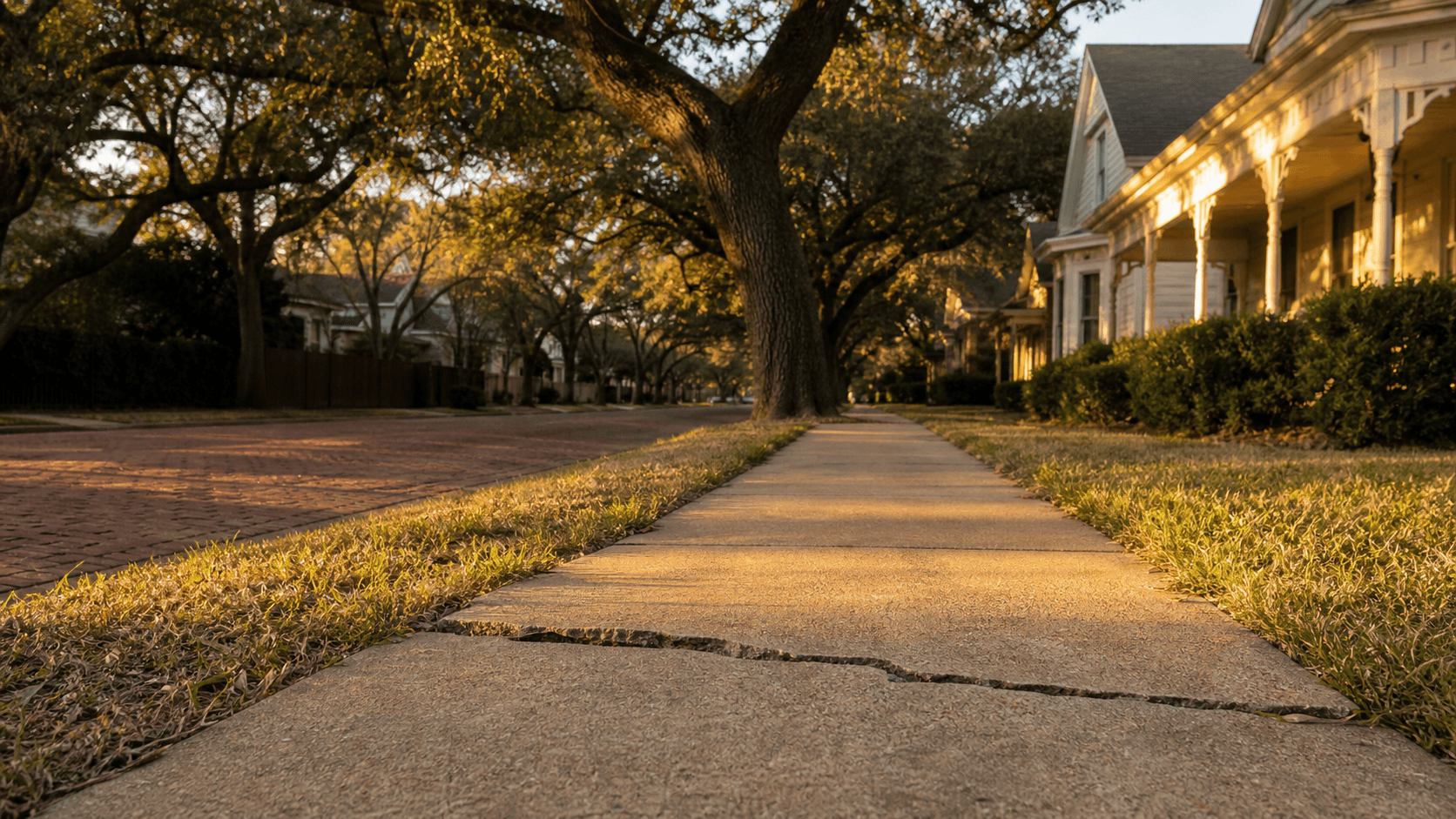 Concrete leveling and slab repair scene in McKinney, TX — North Texas suburban driveway with characteristic Houston Black clay settlement