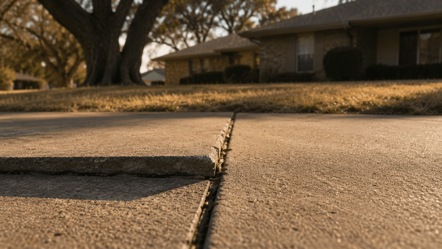 Concrete leveling and slab repair scene in Richardson, TX — North Texas suburban driveway with characteristic Houston Black clay settlement